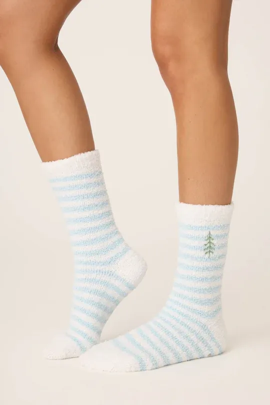 PJ Salvage Striped Christmas Tree Fuzzy Crew Socks