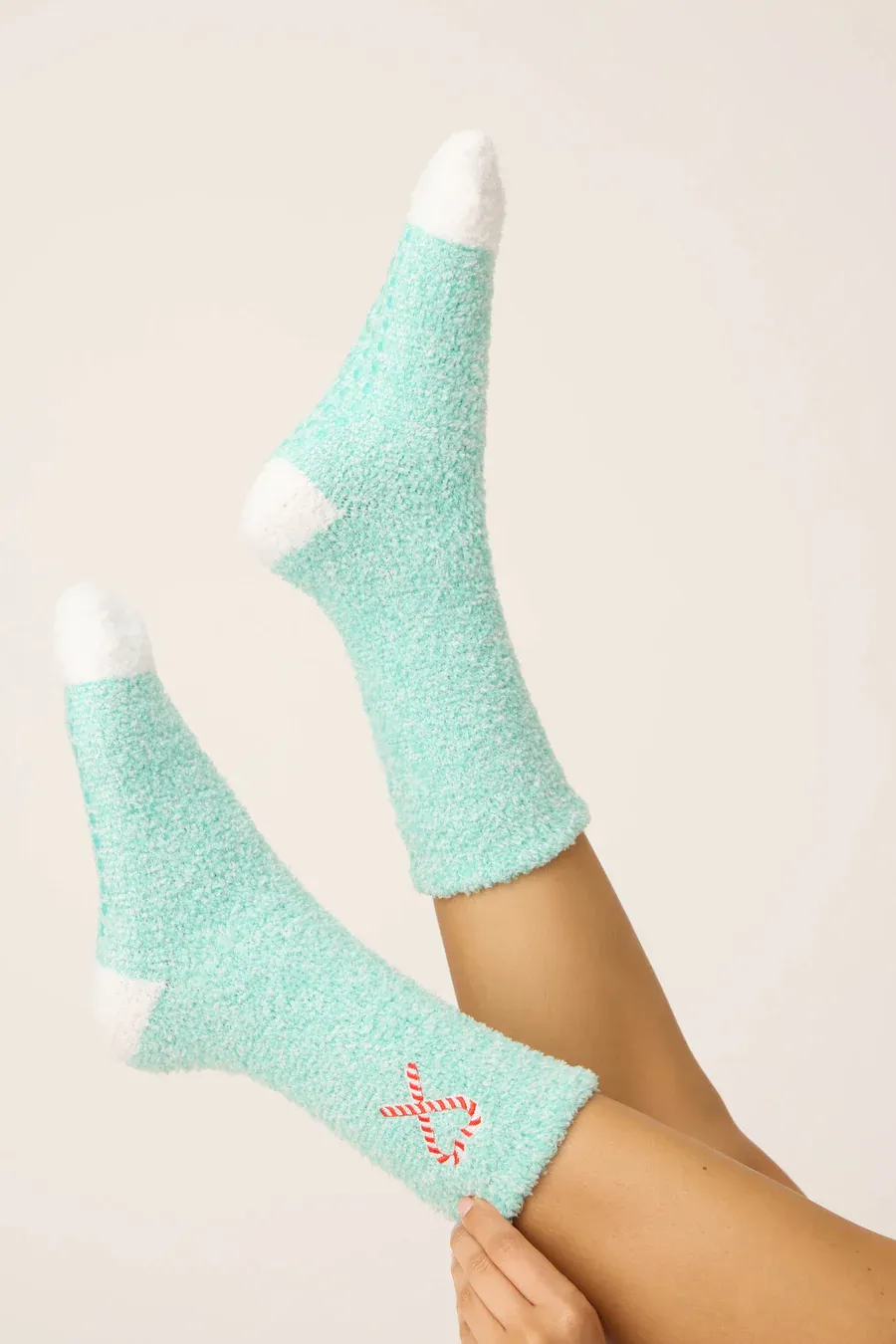 PJ Salvage Candy Cane Fuzzy Crew Socks