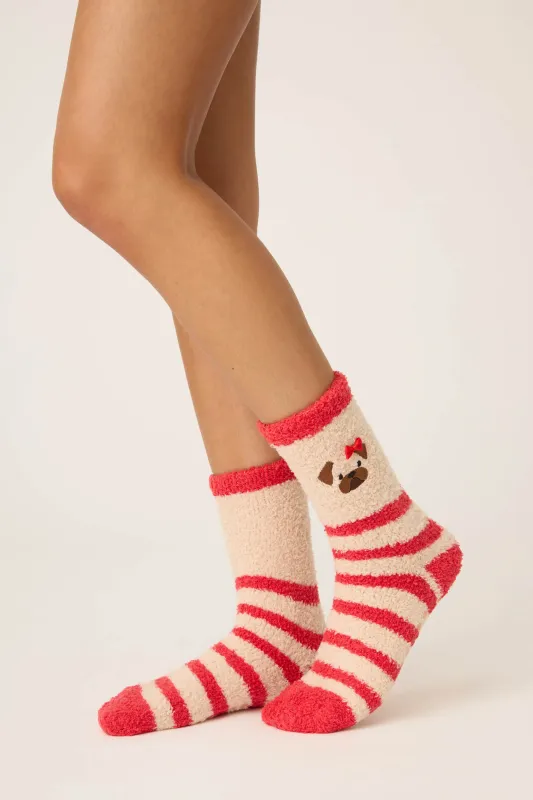 PJ Salvage Striped Dog Fuzzy Crew Socks PJ Salvage Striped Dog Fuzzy Crew Socks