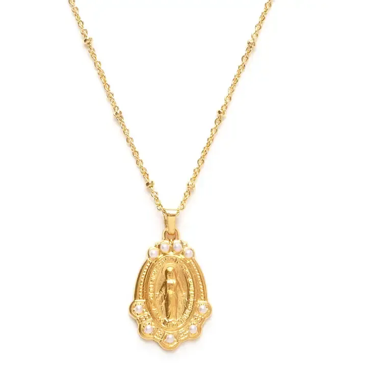 Amano Studio Miraculous Mary with Pearls Necklace in Gold