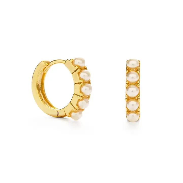 Amano Studio Huggie Hoops Earrings in Gold and Pearl
