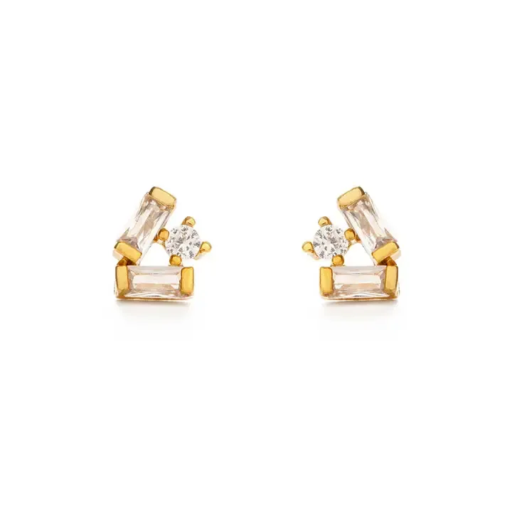 Amano Studio Baguette Crystal Cluster Stud Earrings in Gold