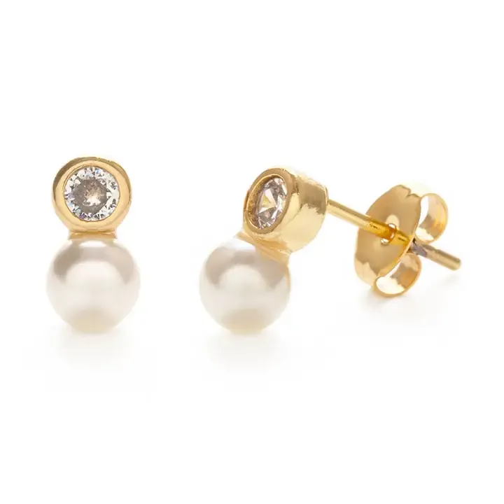Amano Studio Pearl and Crystal Stud Earrings in Gold