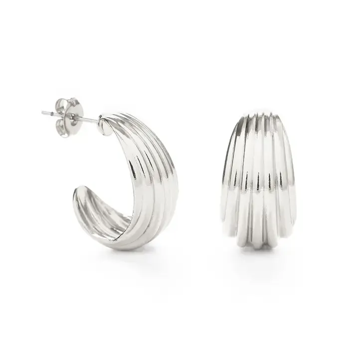 Amano Studio Vintage Ribbed Shell Hoops in Silver
