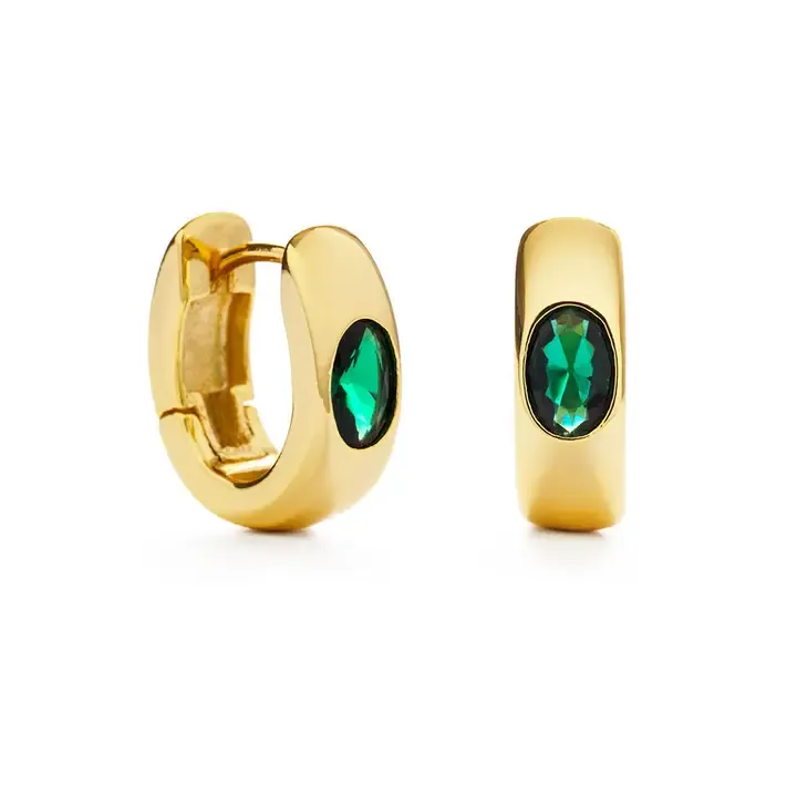 Amano Studio Emerald Green Chunky Hoop Earrings in Gold