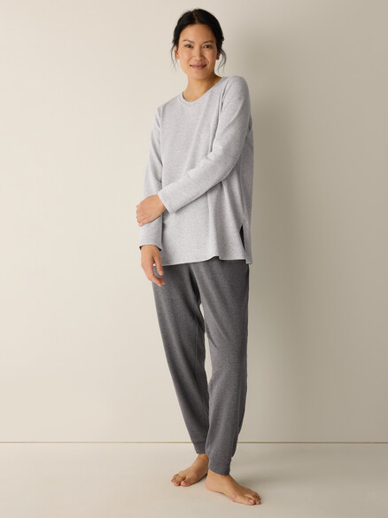 Eileen Fisher Striped Cozy Brushed Terry Long Top in Dark Pearl