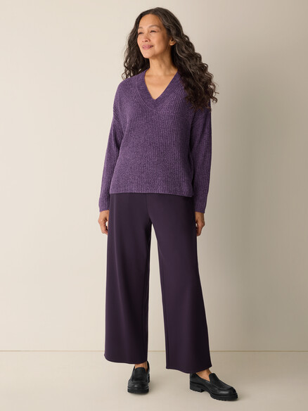 Eileen Fisher Chenille Blend V Neck Sweater in Mulled Grape