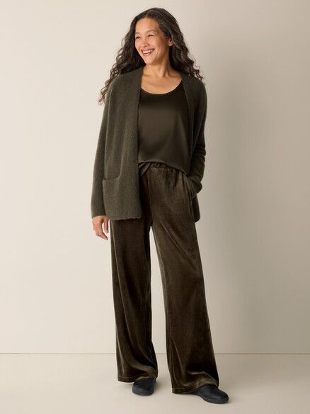 Eileen Fisher Cozy Velour Knit Wide Full Length Pant w/Drawstring in Branch Eileen Fisher Cozy Velour Knit Wide Full Length Pant w/Drawstring in Branch
