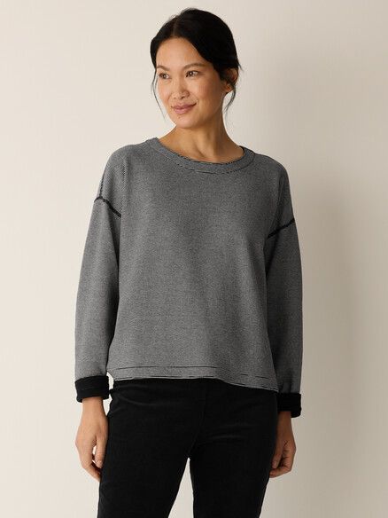 Eileen Fisher Double Knit Organic Cotton Stripe Reversible Top in Black/Ivory Eileen Fisher Double Knit Organic Cotton Stripe Reversible Top in Black/Ivory