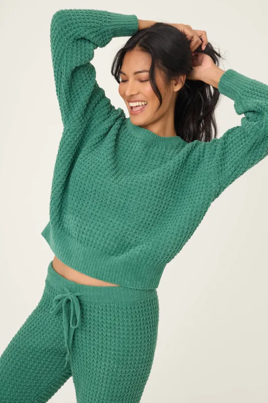 PJ Salvage Cozy Chenille Waffle Knit Long Sleeve Top in Forest PJ Salvage Cozy Chenille Waffle Knit Long Sleeve Top in Forest