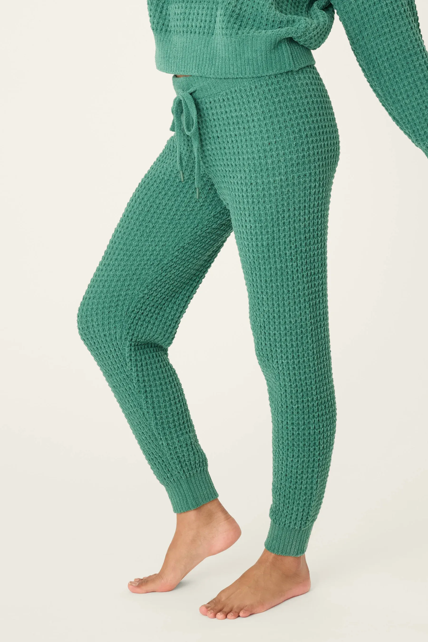 PJ Salvage Cozy Chenille Waffle Knit Banded Pant in Forest