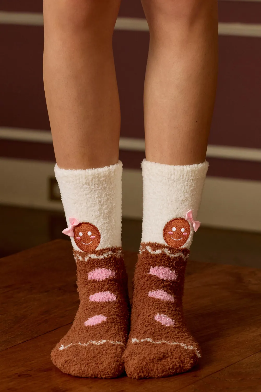 PJ Salvage Gingerbread Gal Fuzzy Crew Socks w/Grippers