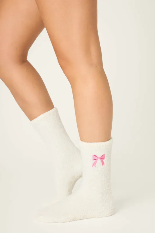 PJ Salvage Bow Print Fuzzy Crew Socks w/Grippers PJ Salvage Bow Print Fuzzy Crew Socks w/Grippers