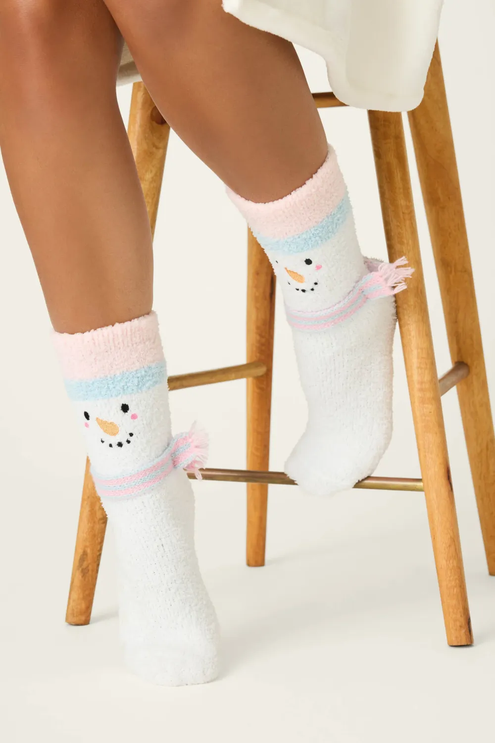PJ Salvage Snowman Fuzzy Crew Socks w/Grippers