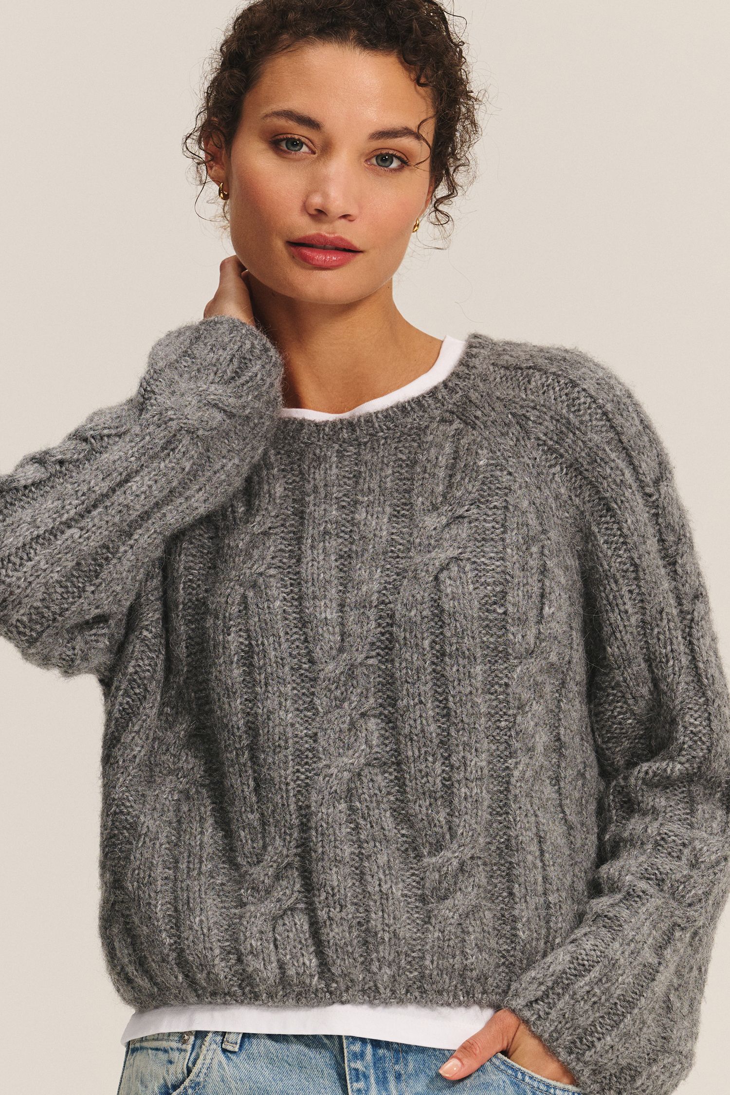 Velvet Marina Cable Knit Sweater in Heather Gray
