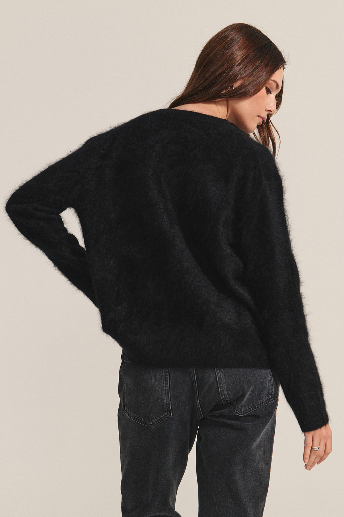 Velvet Jaqueline Brushed Cashmere Sweater in Black
