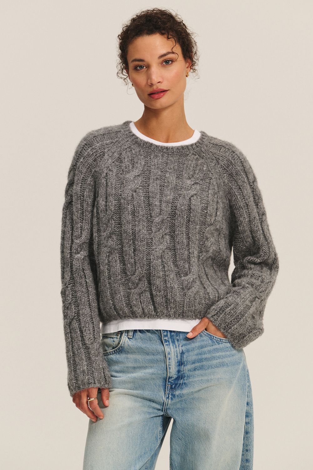 Velvet Marina Cable Knit Sweater in Heather Gray Velvet Marina Cable Knit Sweater in Heather Gray