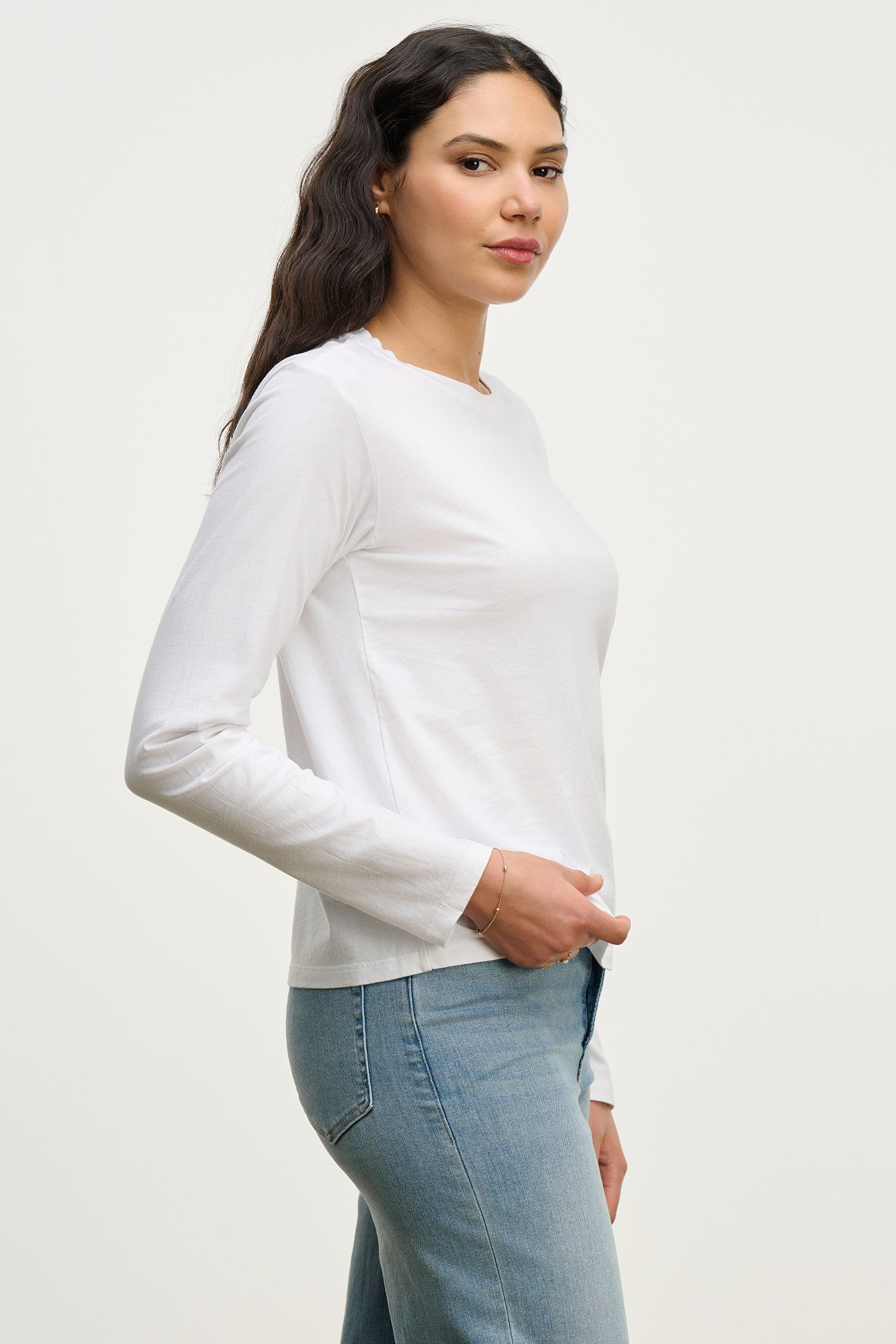 Velvet Vicky Jersey Long Sleeve Top in White