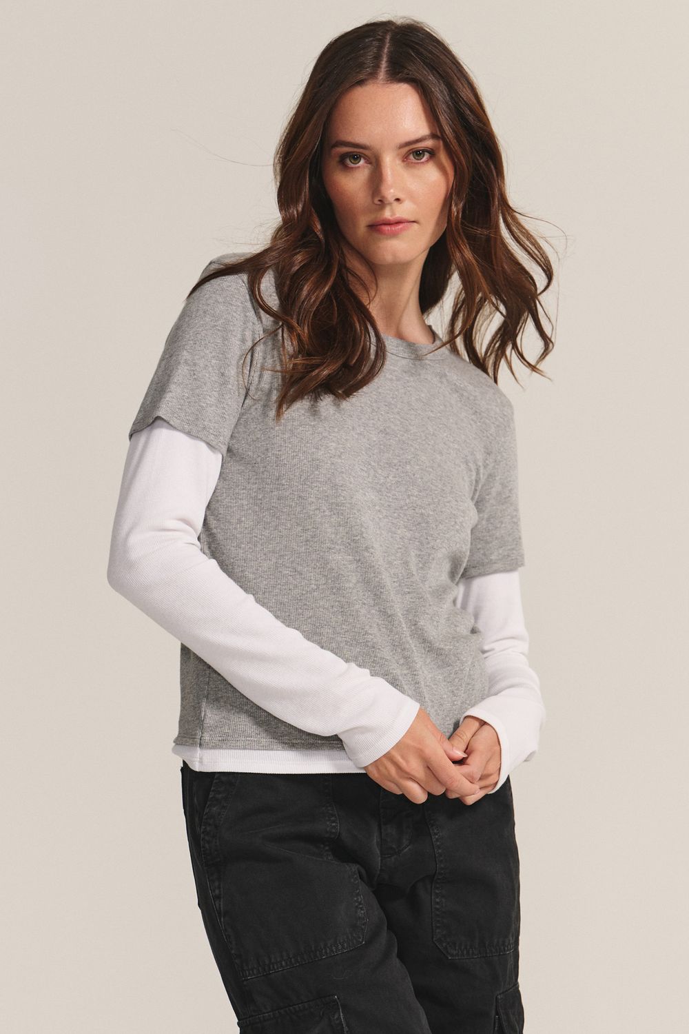 Velvet Bronson Modal Rib Top in Heather Grey and White
