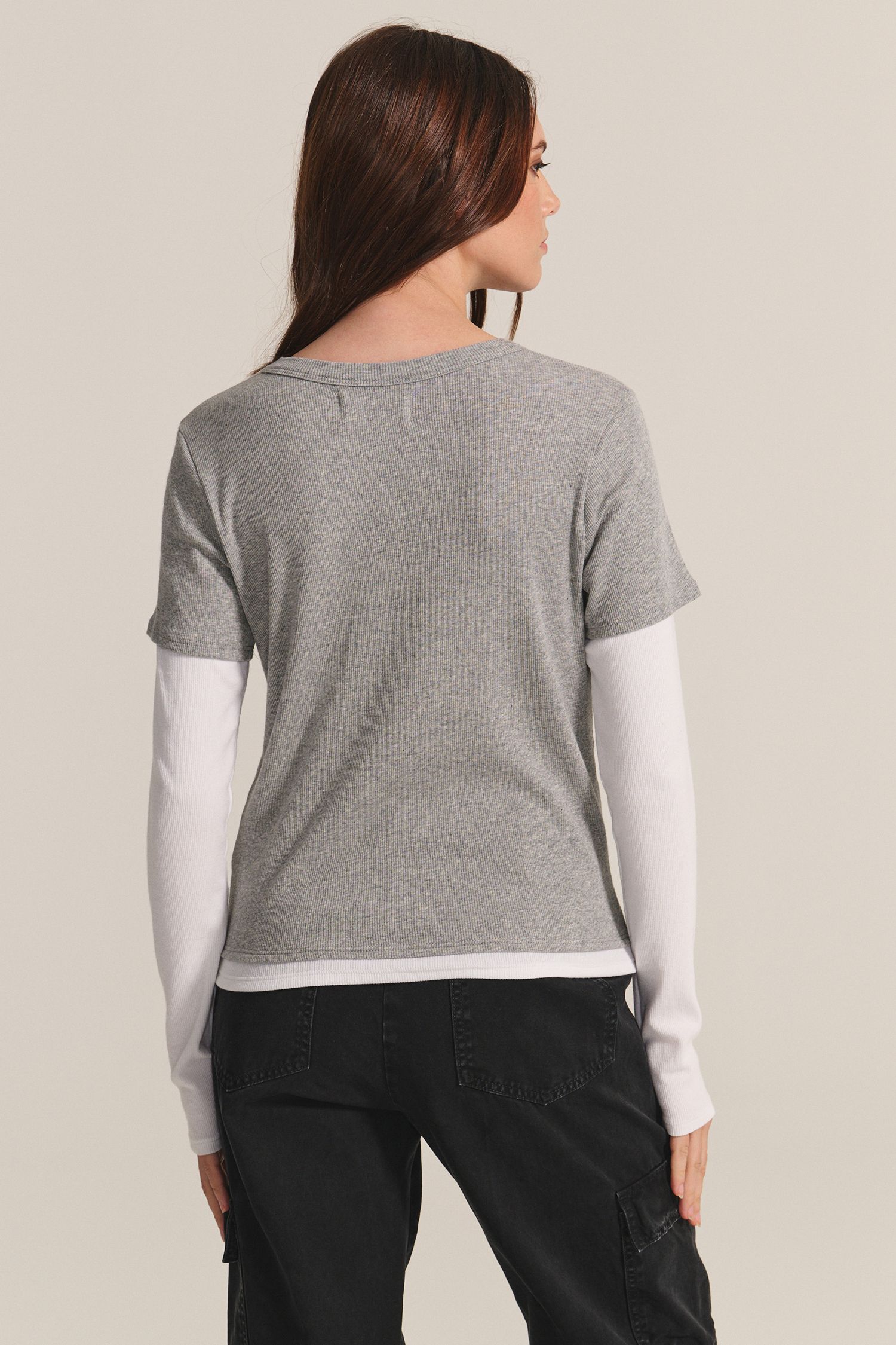 Velvet Bronson Modal Rib Top in Heather Grey and White