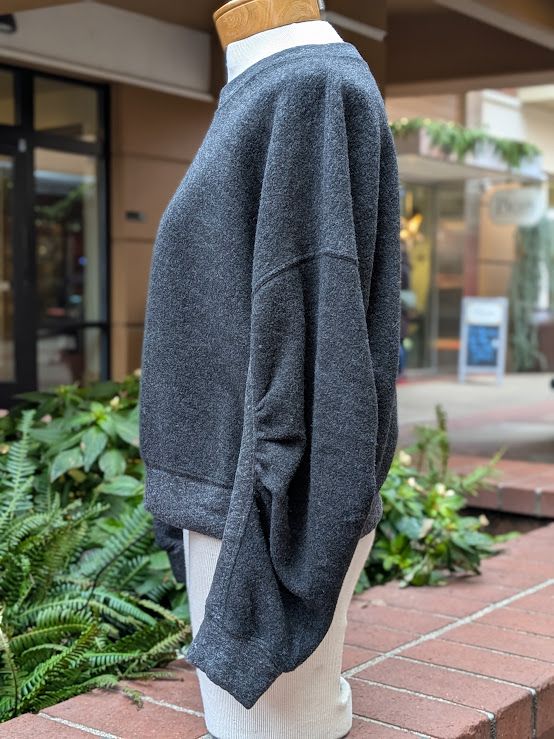 Velvet Kimmy Sherpa Fleece Top with Ruched Sleeves in Charcoal