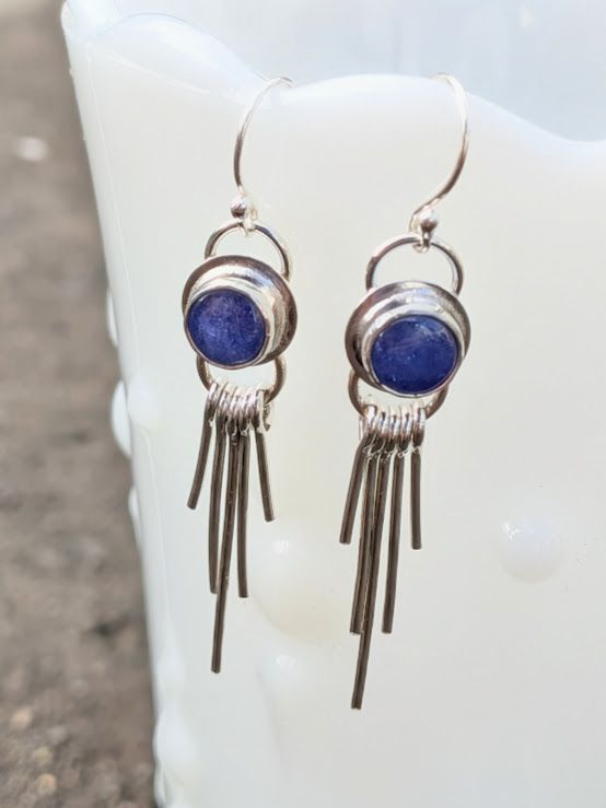 Savage Roots Deadwood Fringe Earrings in Sterling Silver & Tanzanite