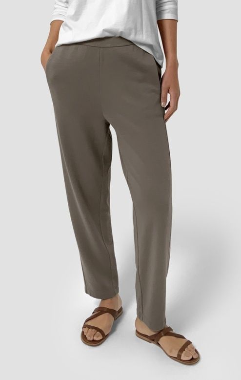 Eileen Fisher Garment Dyed Terry Slouch Ankle Pant in Bayleaf