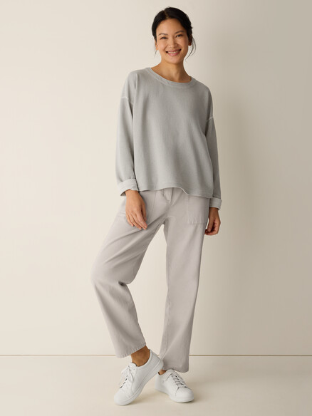 Eileen Fisher Reversible Cotton Stripe Round Neck Top in Papyrus