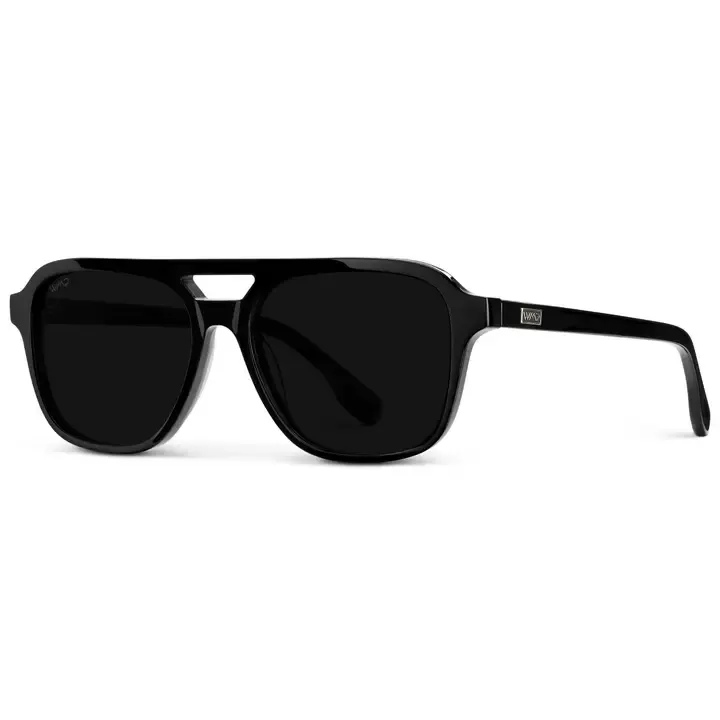 WMP Dean Polarized Double Bridge Aviator Sunglasses in Black/Triple Black Lenses