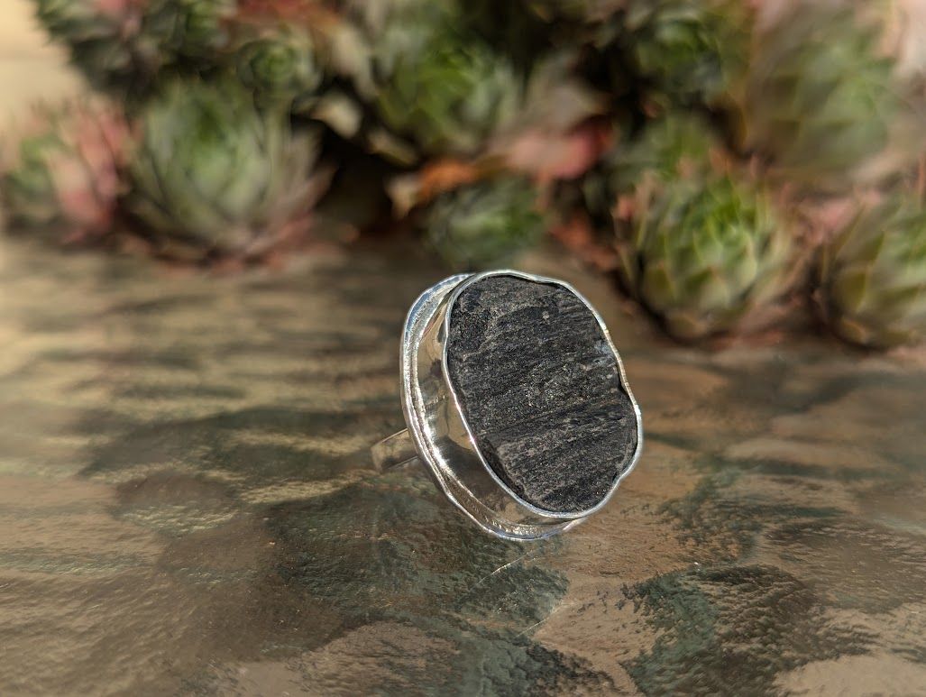 Savage Roots Wednesday Ring in Raw Black Tourmaline