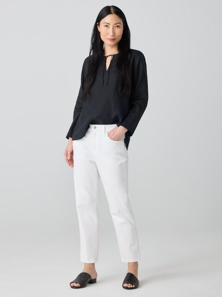 Eileen Fisher Garment Dyed Cotton Stretch Denim Straight Cropped Jean in White
