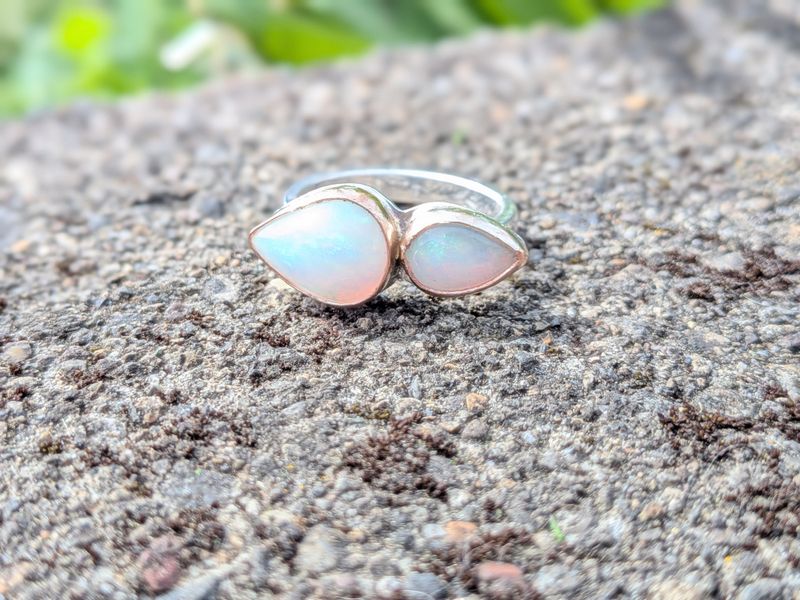 Savage Roots Le Bijoux Double Stone Ring in Ethiopian Opal/Sterling Silver/14K Gold Fill