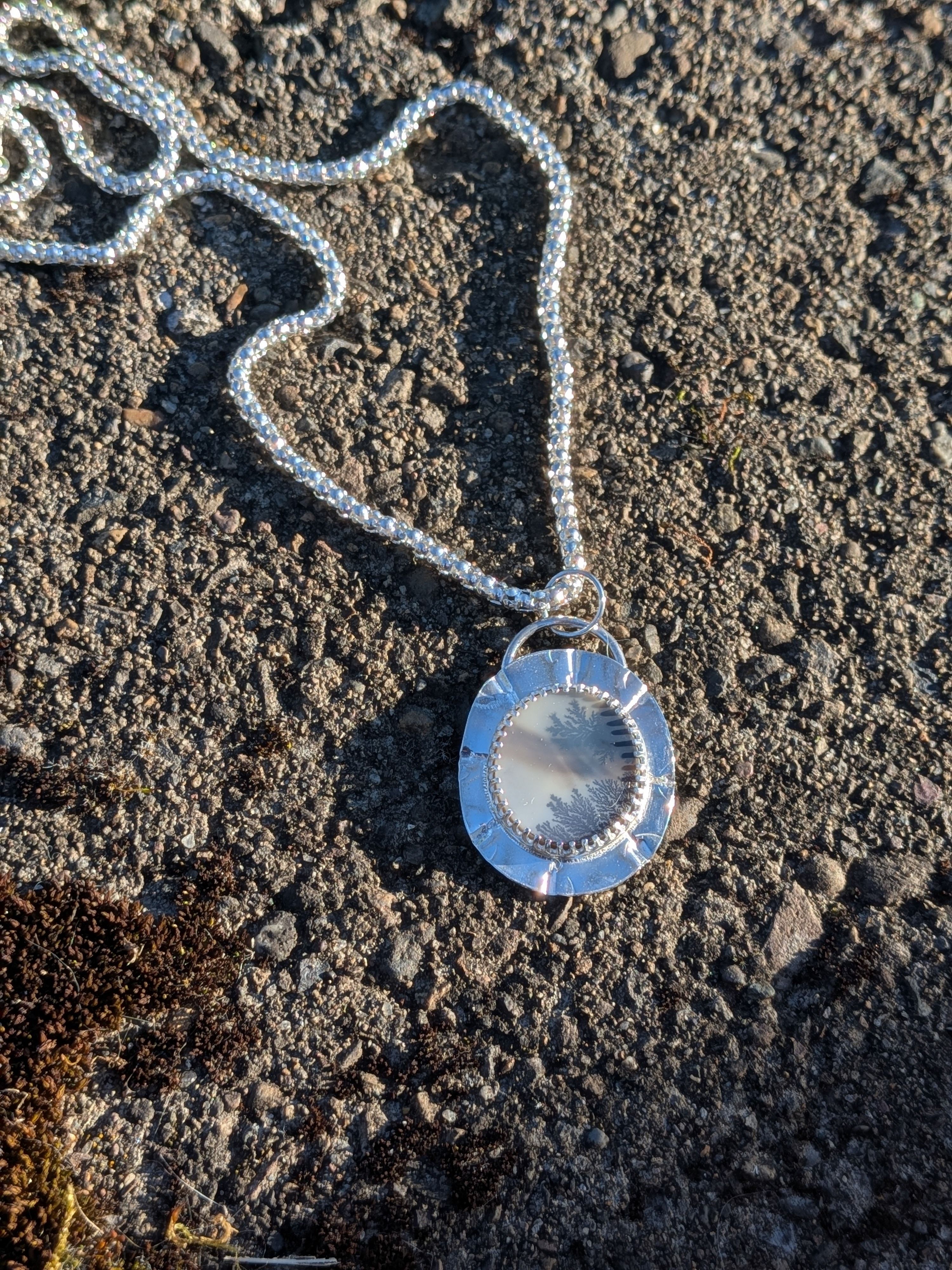 Savage Roots Sahalie Necklace in Scenic Dendritic Agate + Sterling Silver