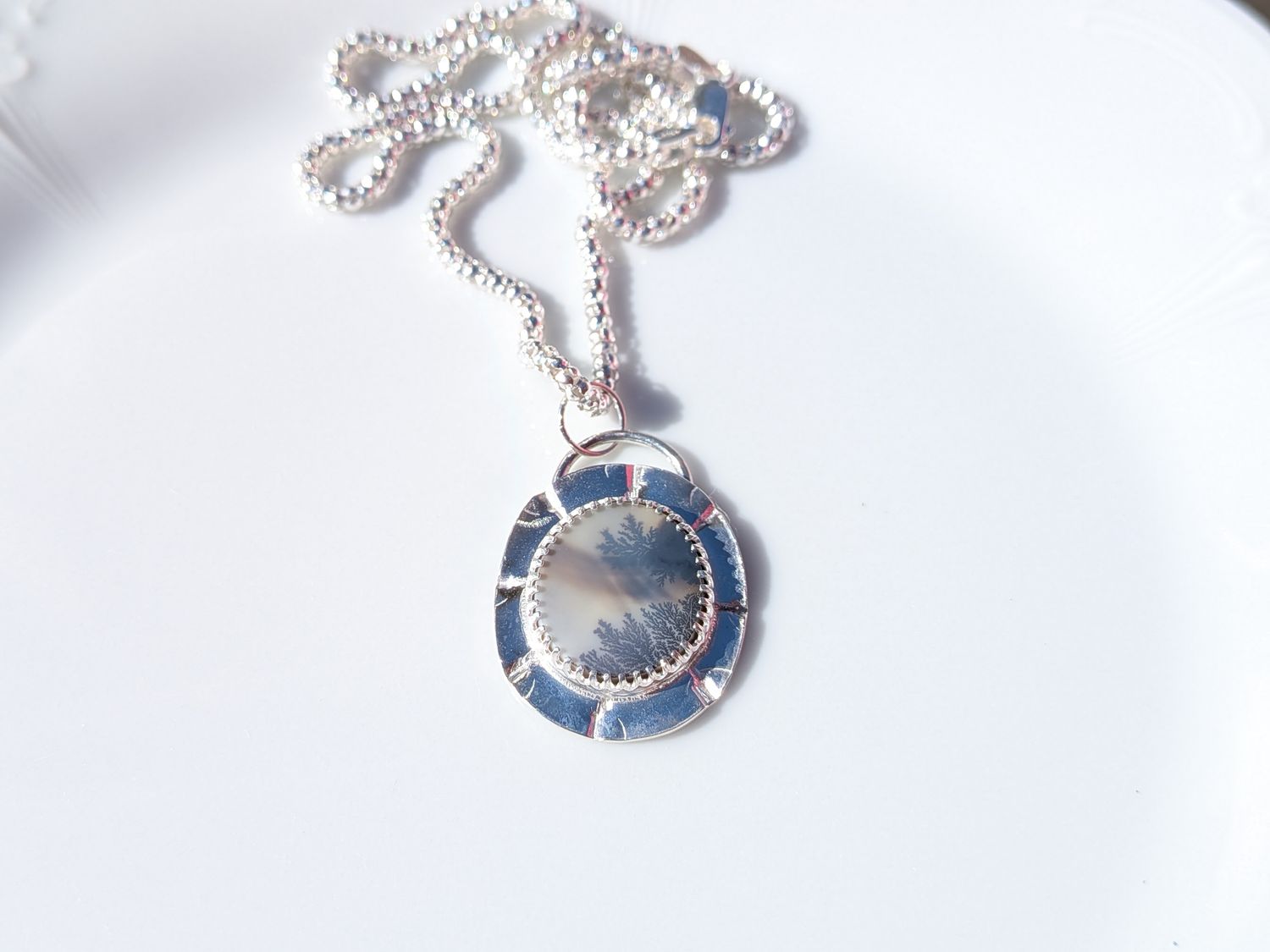 Savage Roots Sahalie Necklace in Scenic Dendritic Agate + Sterling Silver