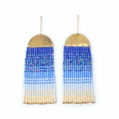 Mayana Beaded Handwoven Ombre Fringe Earrings in Blue Mayana Beaded Handwoven Ombre Fringe Earrings in Blue