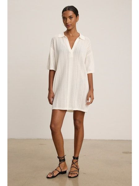 Velvet Mila Pointelle Lace Cotton Dress in White