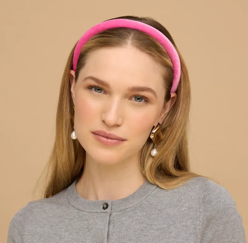 Kitsch Holiday Velvet Headband in Hot Pink