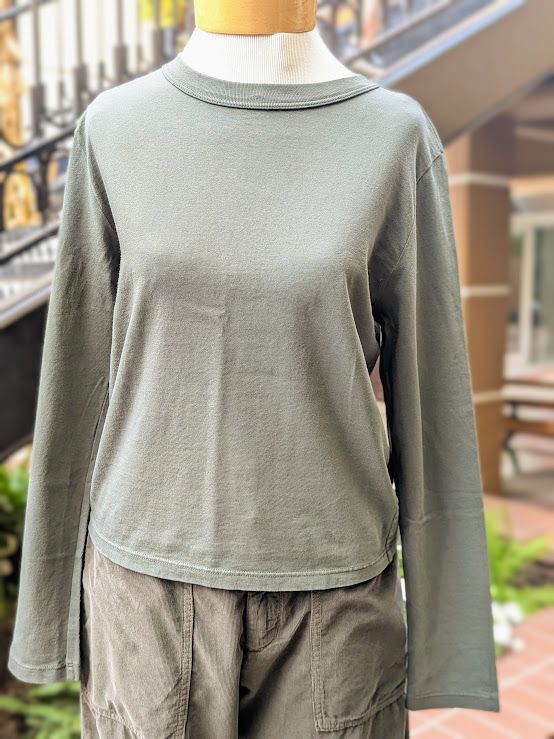 Velvet Susanna Vintage Cotton Jersey Long Sleeve Top in Olive
