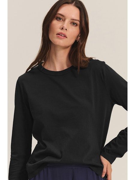 Velvet Susanna Vintage Cotton Jersey Long Sleeve Top in Black