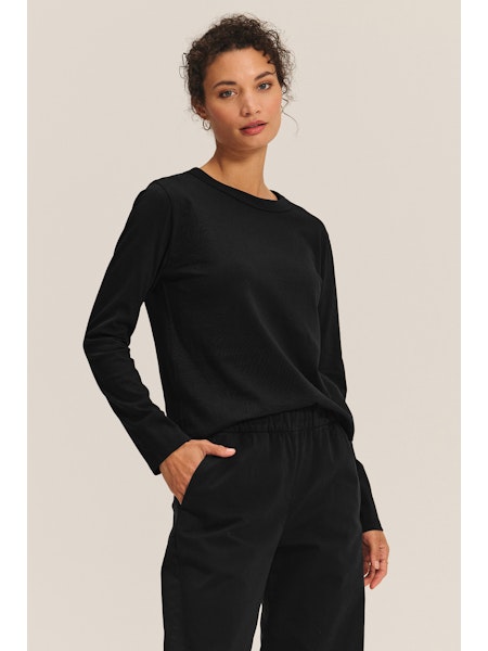 Velvet Susanna Vintage Cotton Jersey Long Sleeve Top in Black