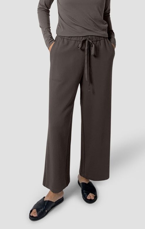 Eileen Fisher Waffle Double Knit Wide Ankle Pant w/Drawstring in Rye
