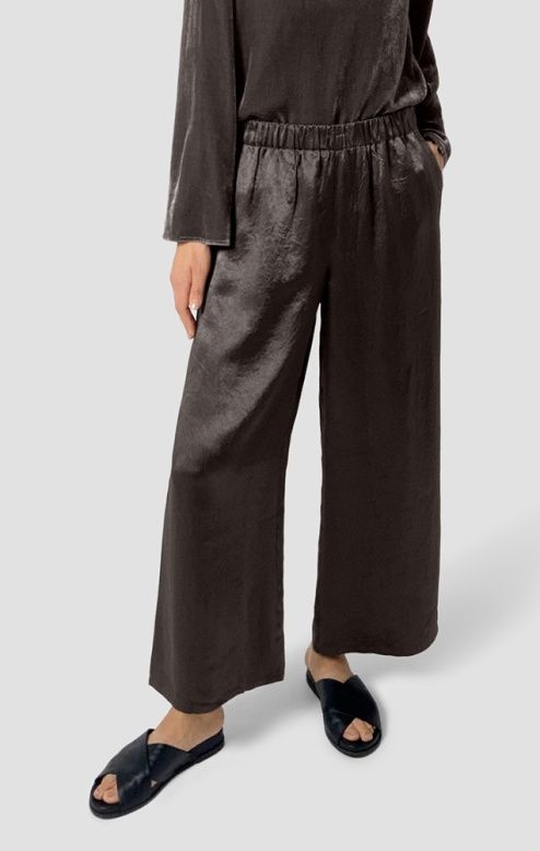 Eileen Fisher Textured Satin Wide Ankle Pant in Rye