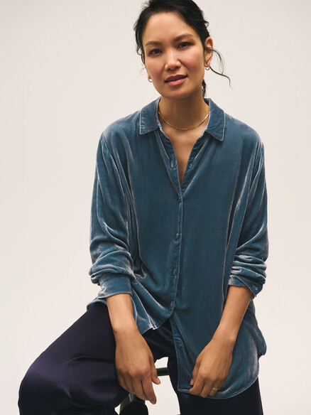 Eileen Fisher Velvet Classic Collar Shirt in Sea Spray