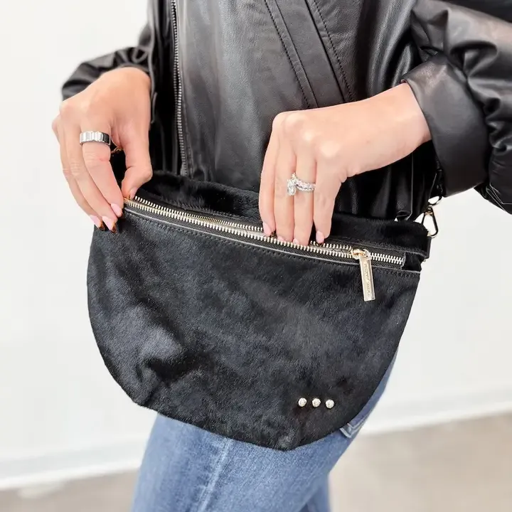 Pretty Simple Hair on Hide Westlyn Bum Bag in Black Pretty Simple Hair on Hide Westlyn Bum Bag in Black