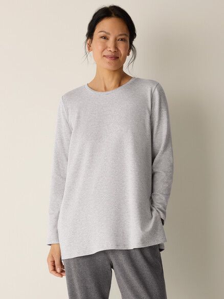 Eileen Fisher Striped Cozy Brushed Terry Long Top in Dark Pearl