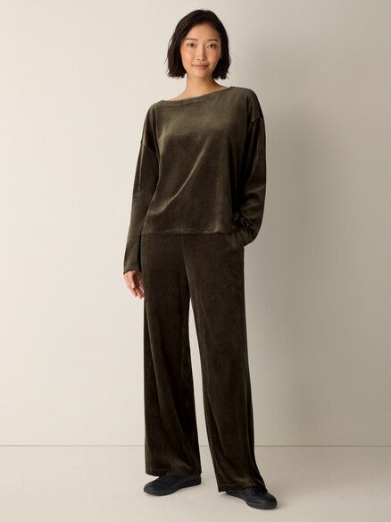 Eileen Fisher Cozy Velour Knit Bateau Neck Boxy Top in Branch