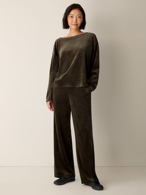 Eileen Fisher Cozy Velour Knit Bateau Neck Boxy Top in Branch Eileen Fisher Cozy Velour Knit Bateau Neck Boxy Top in Branch