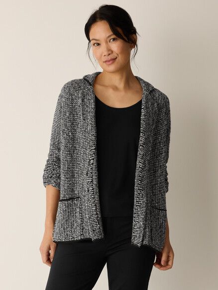 Eileen Fisher Peruvian Cotton Cloud Notch Collar Jacket Black/Soft White Eileen Fisher Peruvian Cotton Cloud Notch Collar Jacket Black/Soft White