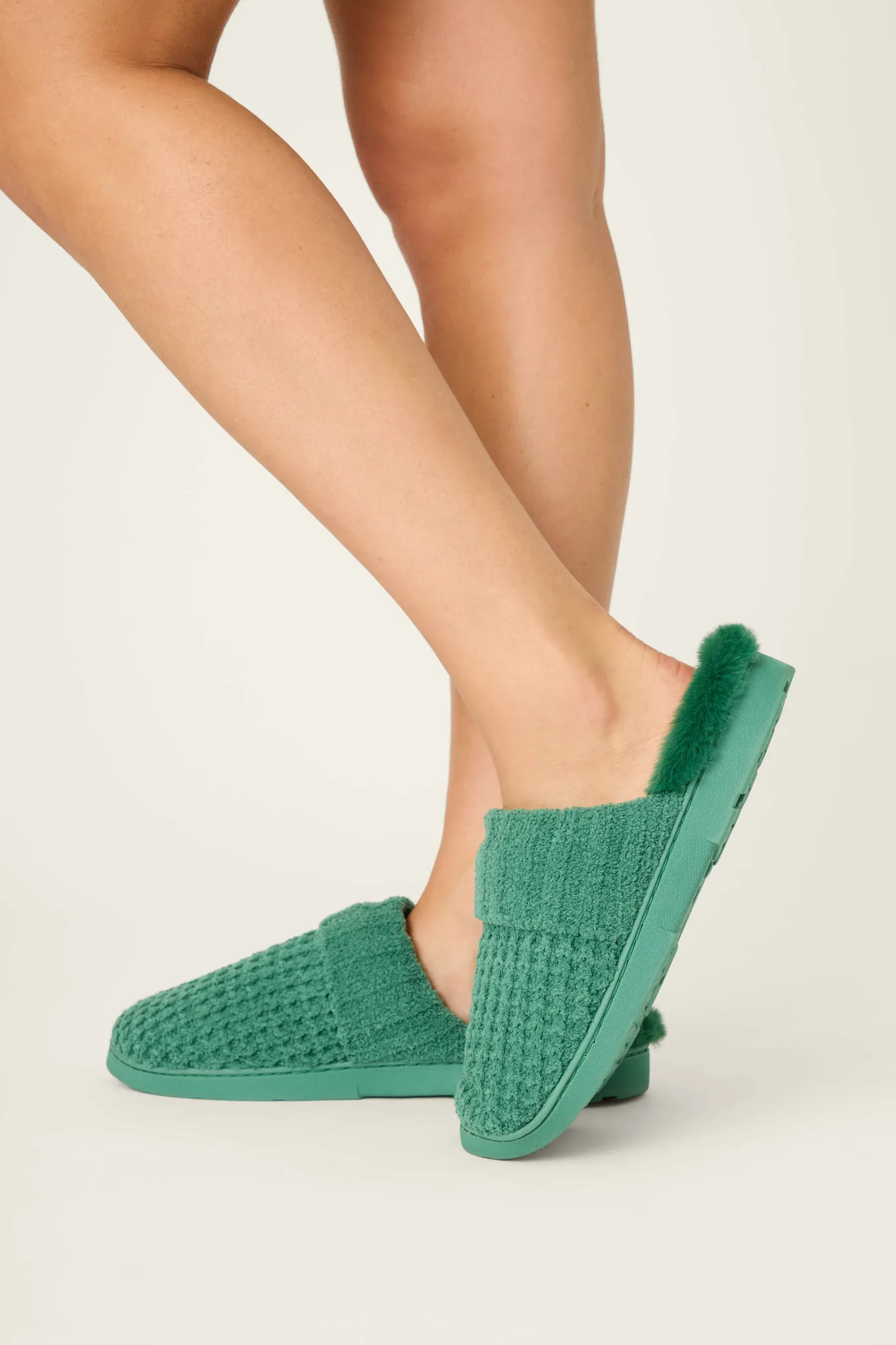 PJ Salvage Cozy Chenille Waffle Knit Slipper in Forest