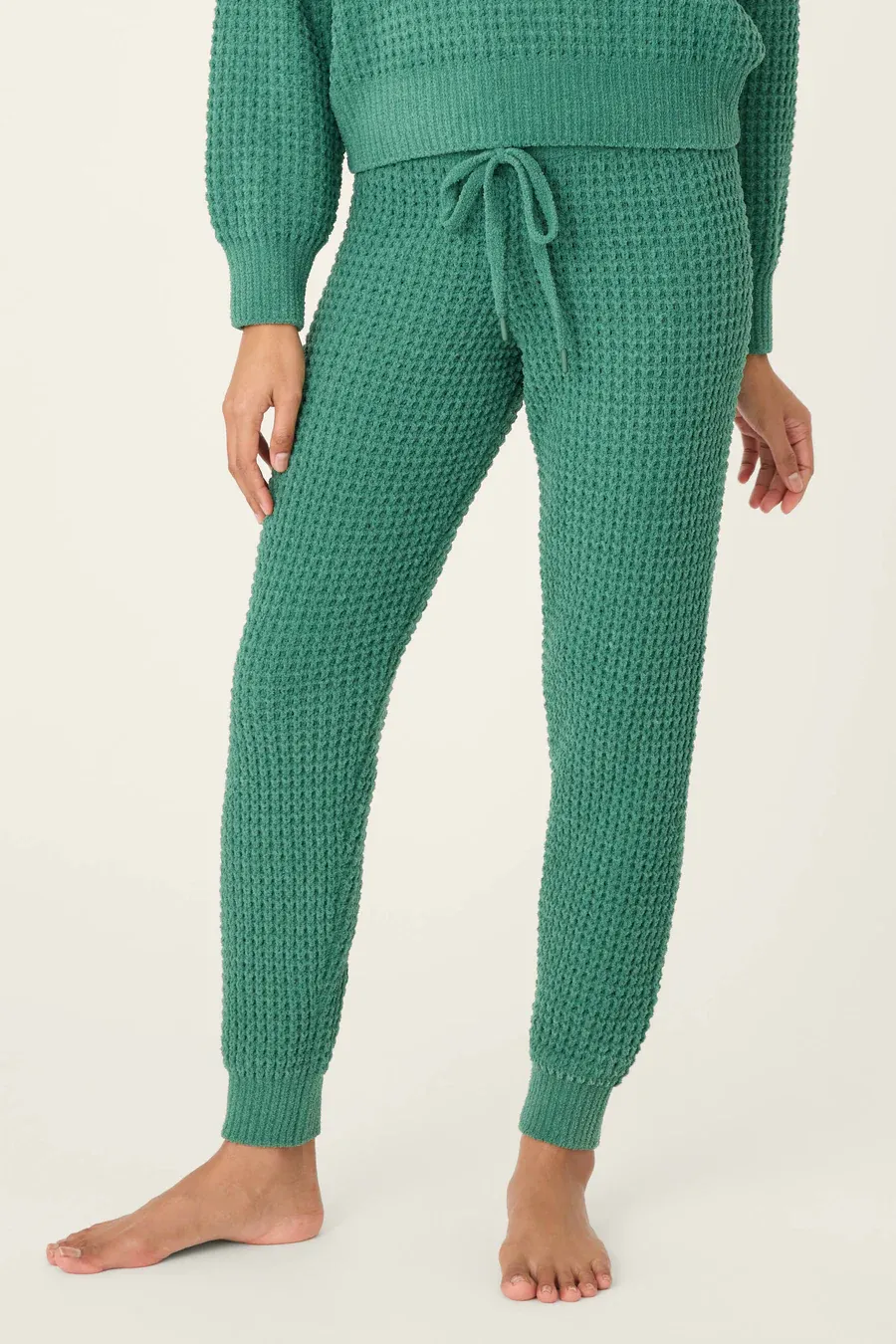 PJ Salvage Cozy Chenille Waffle Knit Banded Pant in Forest